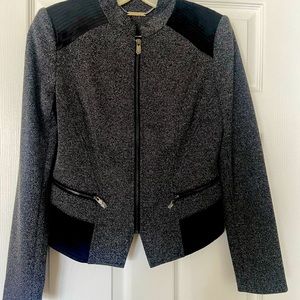 Black and White Tweed Jacket with zippers.